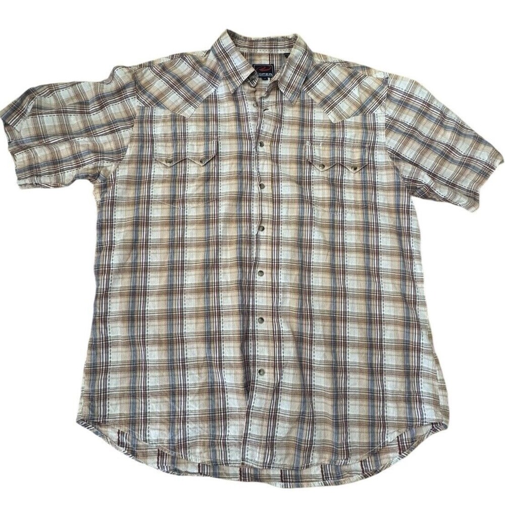 Roper Shirt Mens XL Extra Large Brown Orange Pearl Snap Button Up Plaid Western